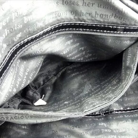 Kate Spade Tote bag Black Grey Enamel leather felt unisex Authentic - Picture 3 of 8